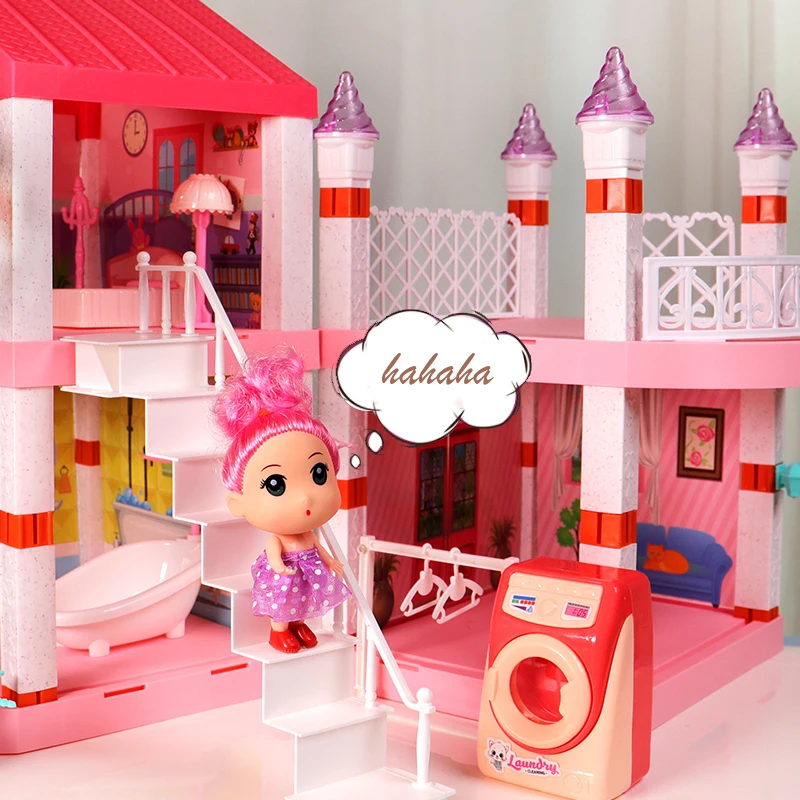 

Girls Castle Big Villa DIY Dollhouses Assembly Cute Doll House For Girls With Furniture Car Figures Toys For Children Gifts