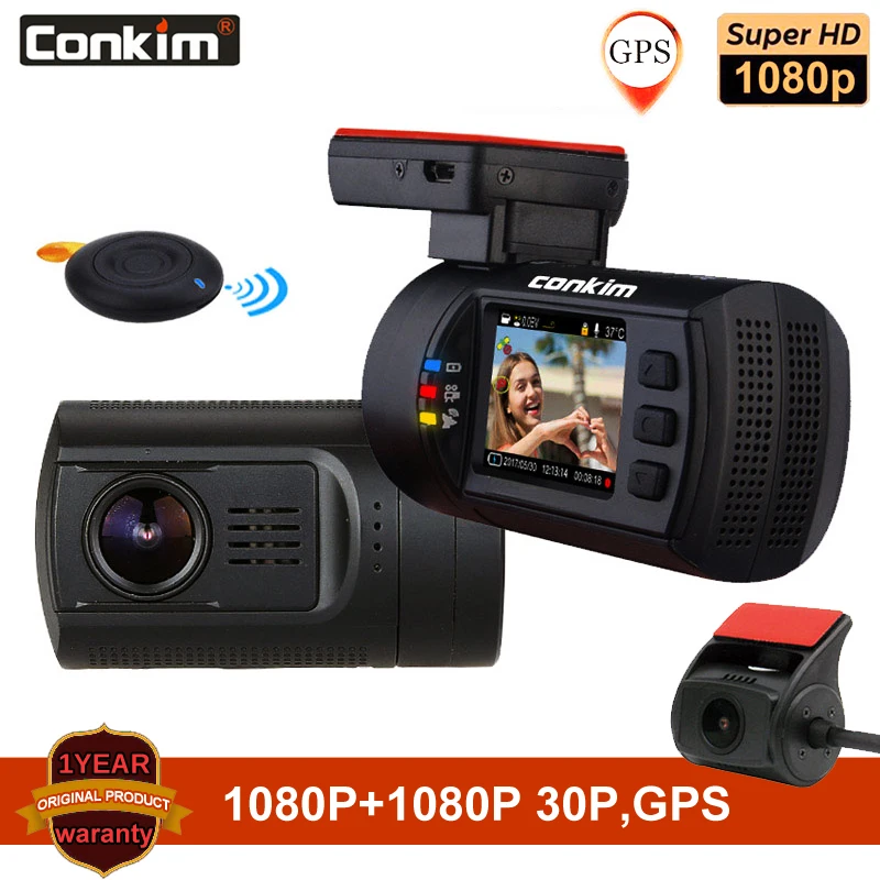 Conkim двойная линза Автомобильная камера памяти GPS DVR Передняя 1080 P FHD+ камера заднего вида авторегистраторы мини 0906