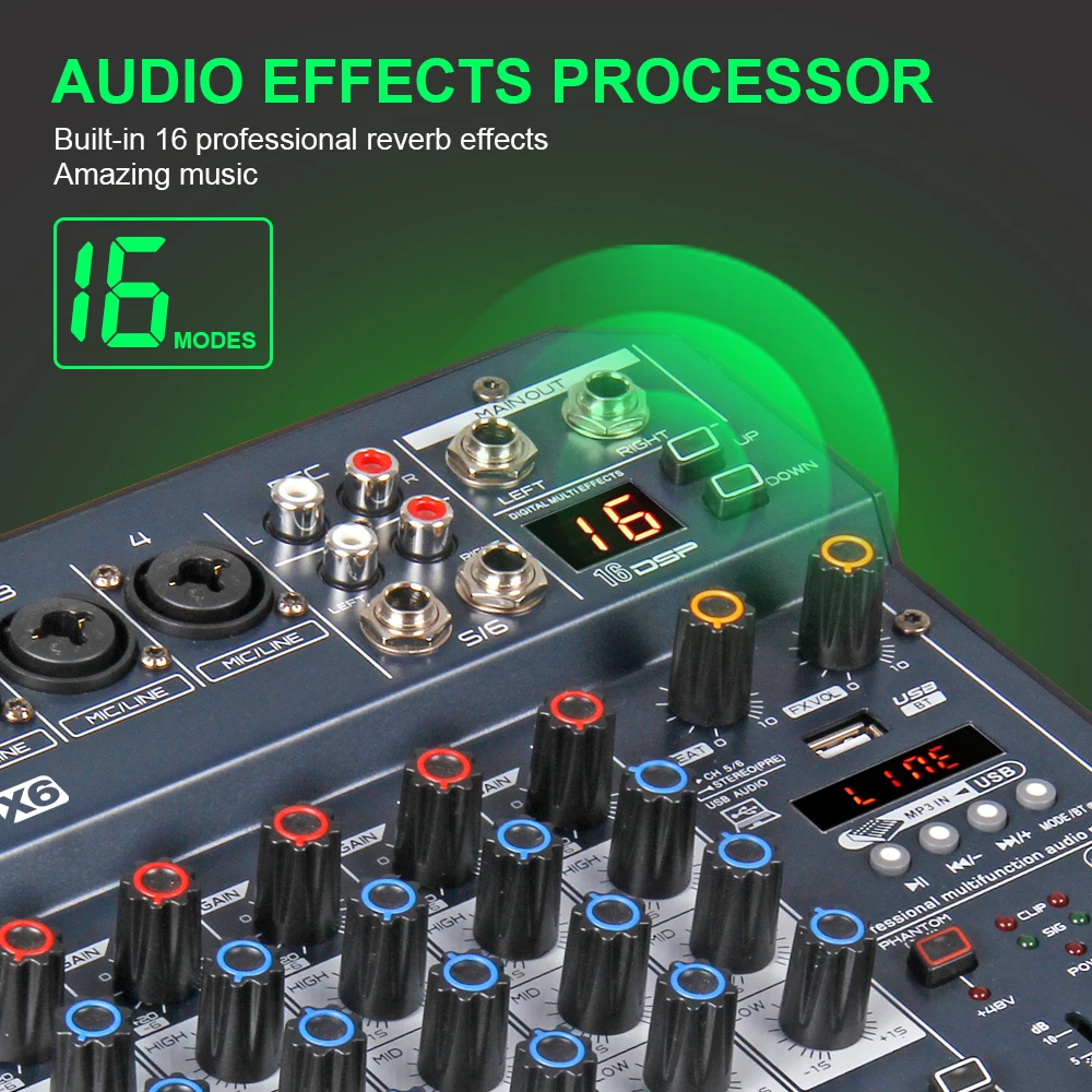 X4/6 DJ портативная мини консоль аудио Миксер с DSP эффектом звуковая карта USB 48 В