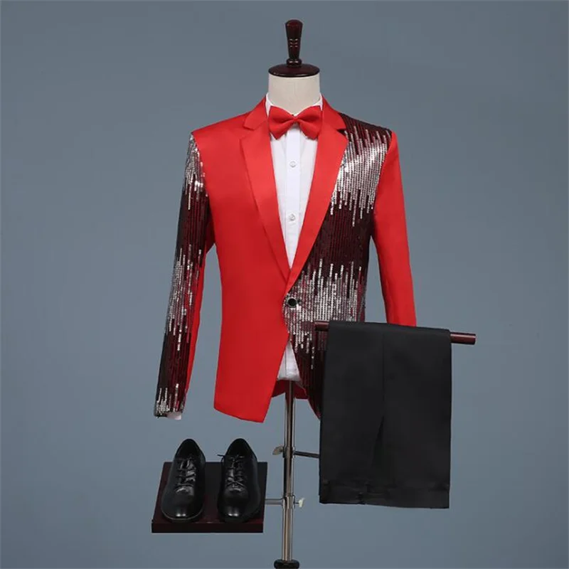 2021 new sequin blazers men's slim suit two-piece stage host night performance dress mariage costumes homme ensembles fashion