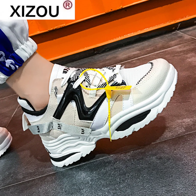 

Stylish Women Casual Shoes Lovers Leather Dad Platform Chunky Sneakers Harajuku Flat Thick Sole Tenis Wedge White Basket Walking