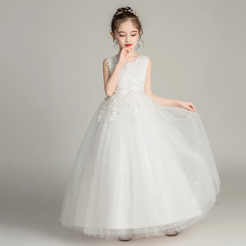 Lace Elegant Wedding Party Teenager Ball Gown Children's Dressing Gowns White Blue Pink Flower Girls Bridesmaid Dresses | Детская