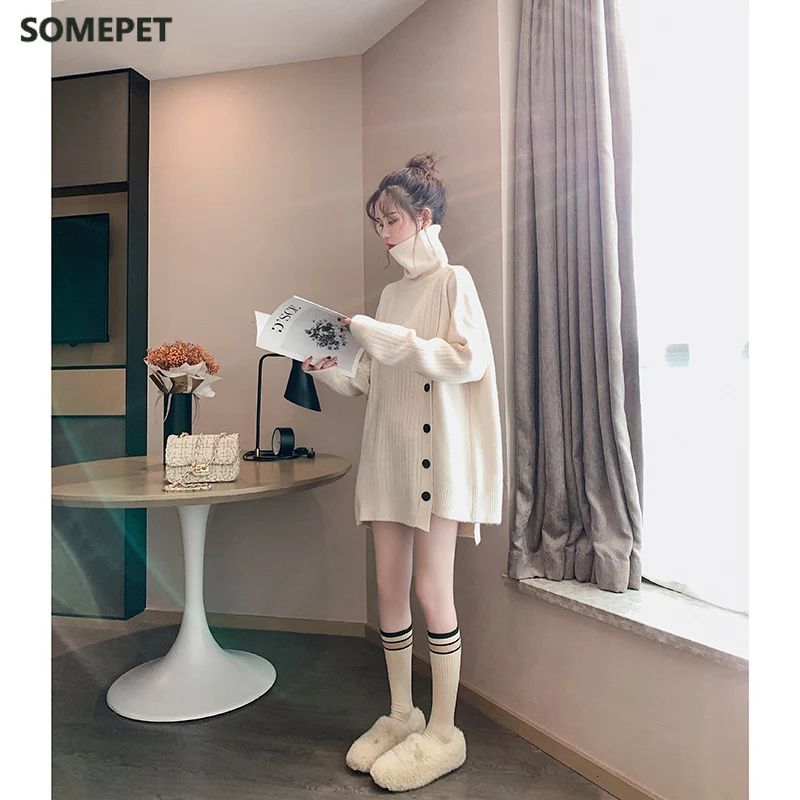 

2021 Winter New Sweet Full Sleeve Single Breasted Sweater Coat Korea Loose Plus Size Pullovers Knitted Tops 6 Color