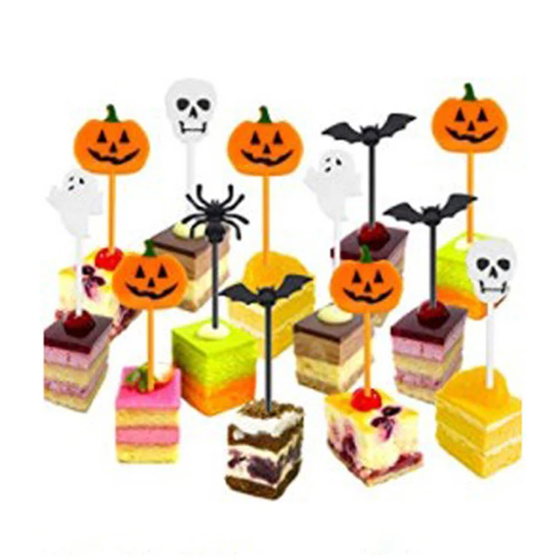 

10pcs/set Lunch Pick Halloween Fruit ForkCartoon Children Cake Dessert Pick Toothpick Bento Lunches Party Decoration