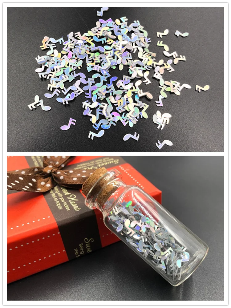 

10g 7mm Ultrathin laser silver Music Notes shape Sequins 3D nail Paillette DIY Art Deco Manicure Confetti Lentejuelas Accessory