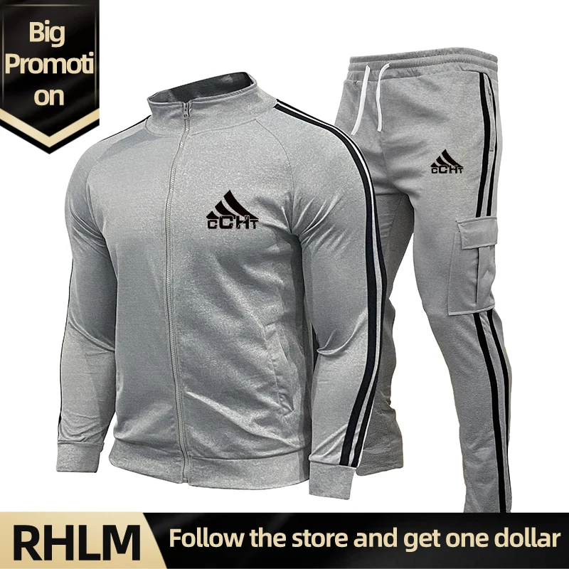 

RHLM Spring Autumn Brand Tracksuit Men 2 Pieces Set Sweatshirt Sweatpants Sportswear Zipper Hoodies Casual Sport Men's Clothing