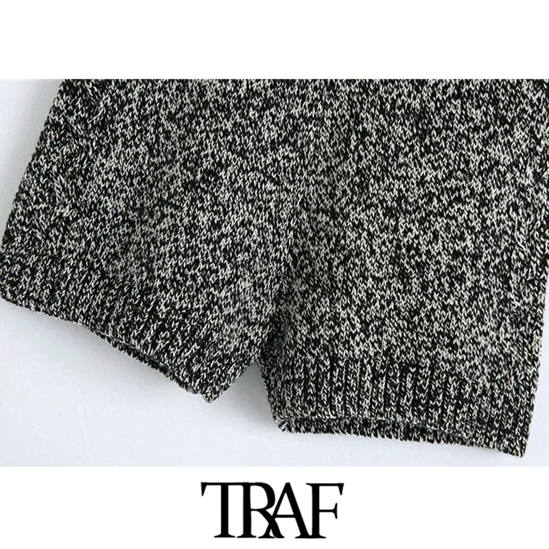 

TRAF Women Chic Fashion Twisted Knitted Shorts Vintage Mid Elastic Waist Female Shot Mujer
