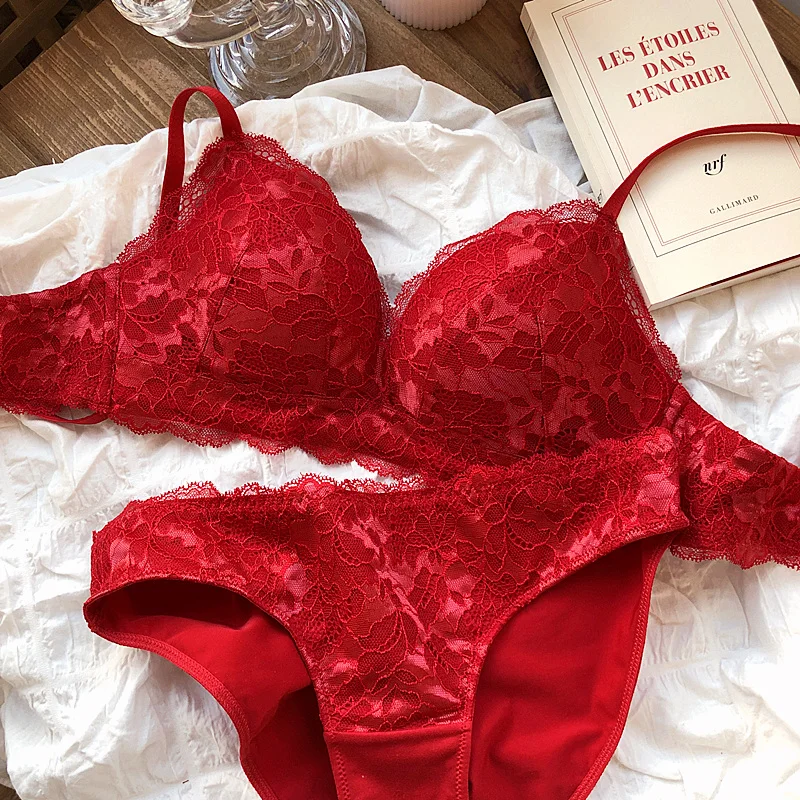 underwear sets sale French Underwear Sexy Lace Bra Set Women's Rimless Girl Super Light Triangle Cup Push up Bralette And Panties Sleepwear Sets sexy bra and panty