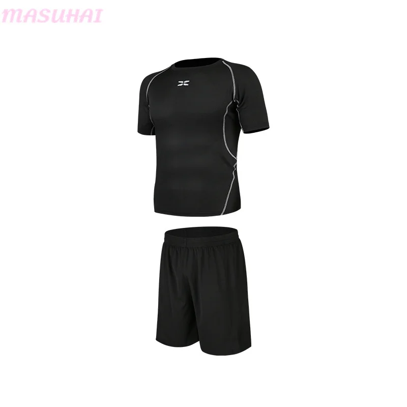 

MASUHAI New simple men's leisure outdoor sports quick drying suit short sleeve running suit two piece wholesale logo customizati