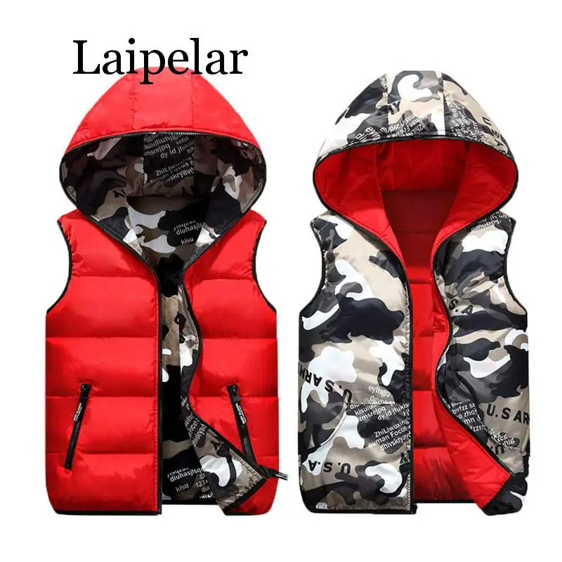 

Laipelar Women Vests Plus Size Hooded Two Side Camouflage Warm Waistcoat Winter Black Jacket Outerwear Sleeveless Coat