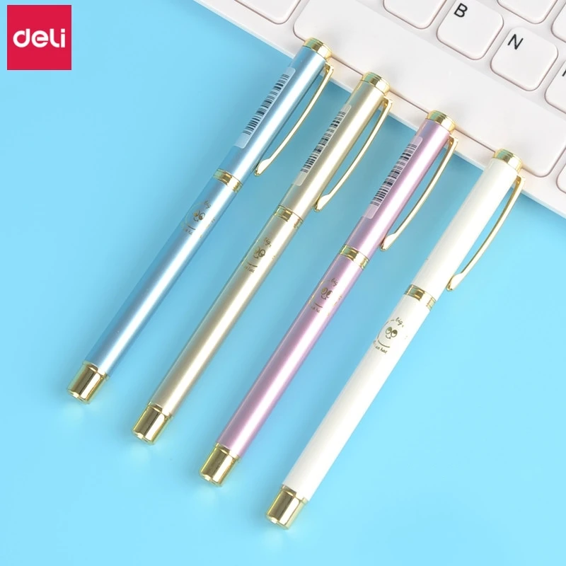 Deli Metal Fountain Pen 4 Pcs Elegant Business Signing Pens School Stationery for Student Writing High Quality Ink |