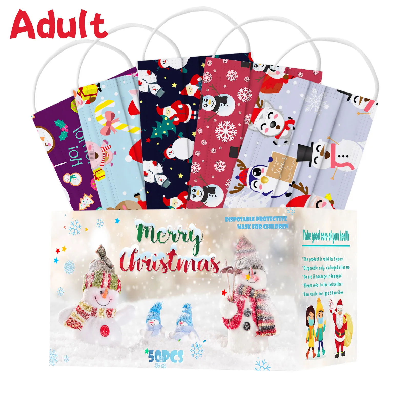 Adult Mask Childlike Disposable Face Adjustable Snowman Outdoor Safety 3Ply Ear Loop Navidad Filter Christmas Gifts | Аксессуары для