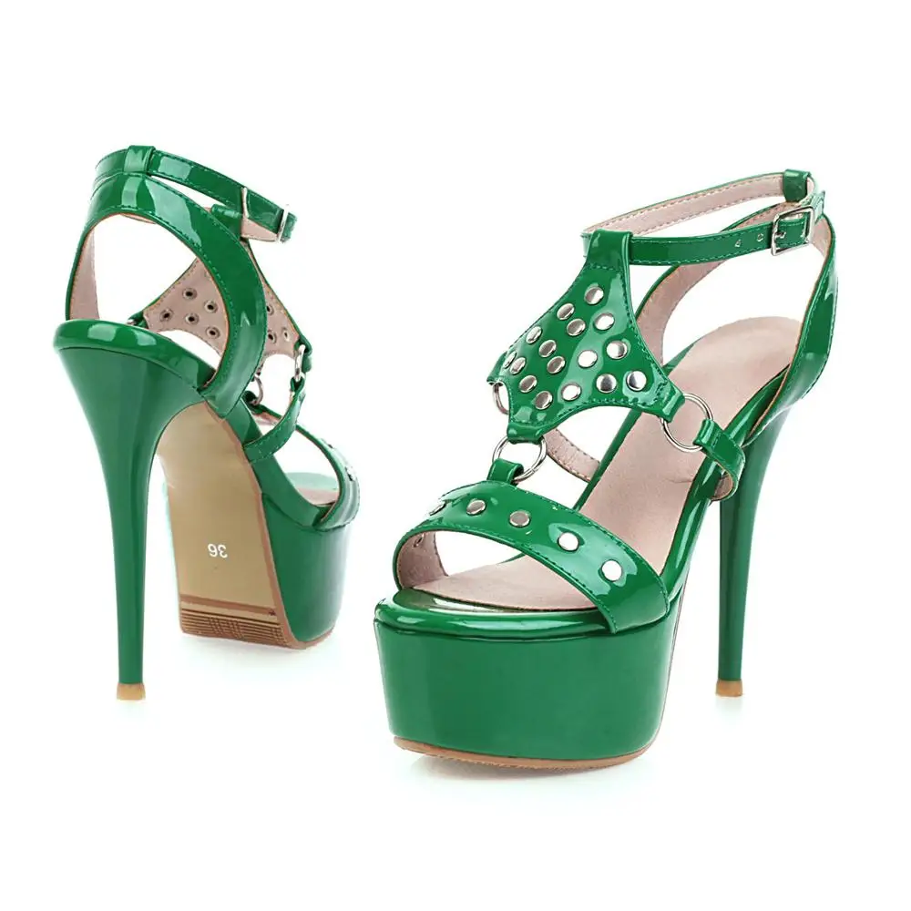 

Spring new high heels 13 cm rivet nightclub sexy sandals big size 47 48