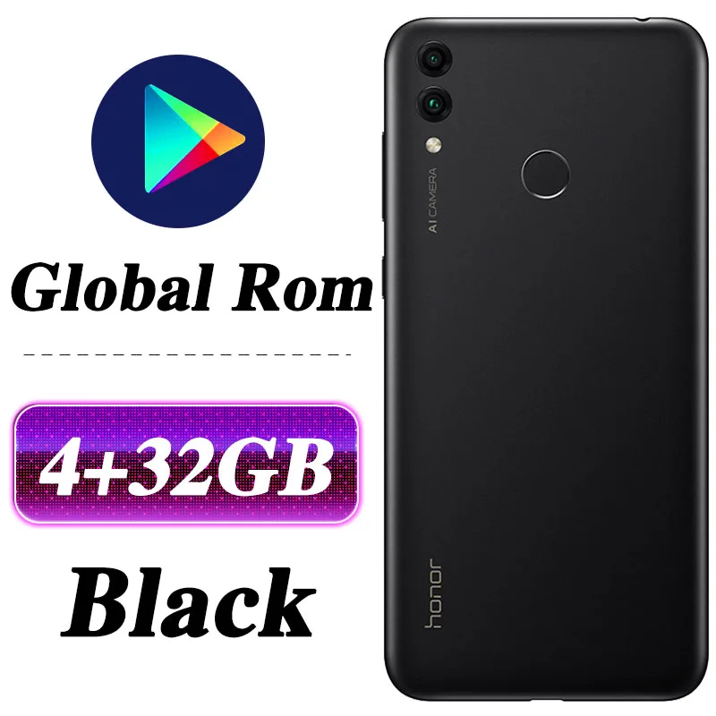 4G 32G Black Мобильный телефон с глобальной ПЗУ HONOR 8C, 4 Гб, 32 ГБ, 6,26 дюйма, Восьмиядерный аккумулятор Snapdragon 632, 4000 мА/ч, 3 карты VoLTE Face ID, полный экран - Цвет: 4G 32G Black