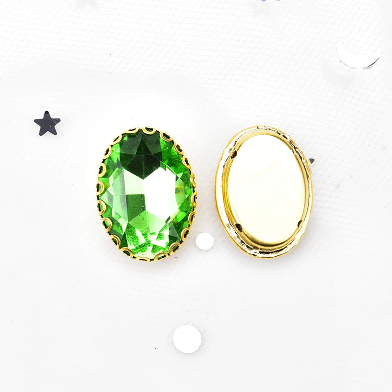 peridot Новинка, 20 шт, стеклянные стразы, Золотое основание, кружевная коготь, установка 13*18 мм, овальный кристалл, Пришивные, сделай сам, одежда, аксессуары для свадебного платья - Цвет: peridot