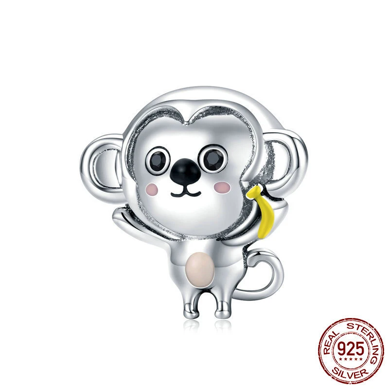 

Cute Animal Monkey S925 Charms Beads Fine Jewelry for Women Fit Original Pandora Charm DIY Bracelet Bangle Birthday Gifts