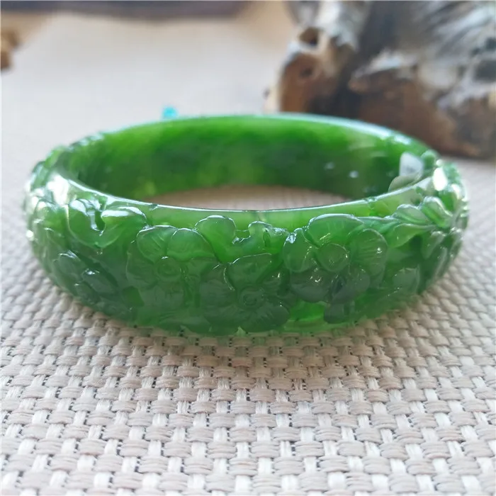 

Natural green jade bangle handcarved lotus jadeite jasper bangle bracelets women jade bangles jadeite jade jewelry bangle