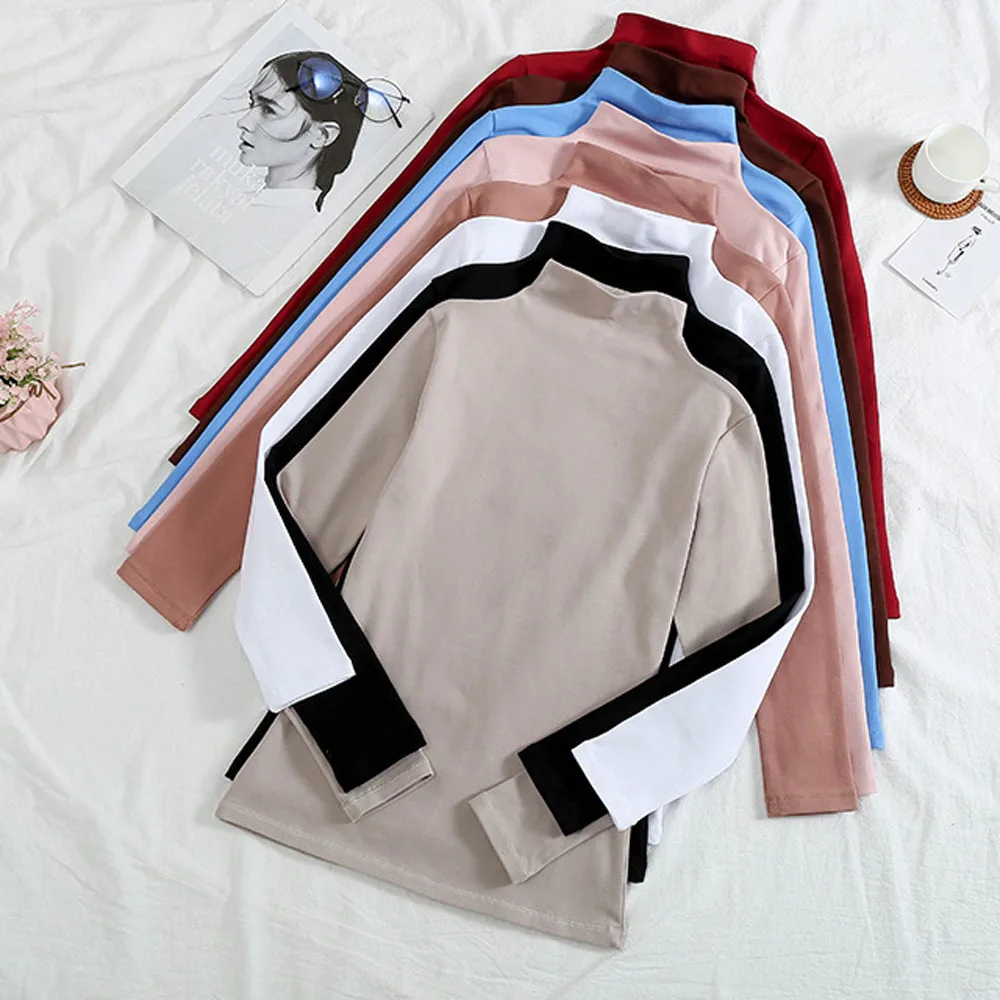 2020 Women's Sweater Tops Autumn Winter Long Sleeve Turtleneck Pullover Jumper Lady Solid Color Clothing WDC4087 | Женская одежда