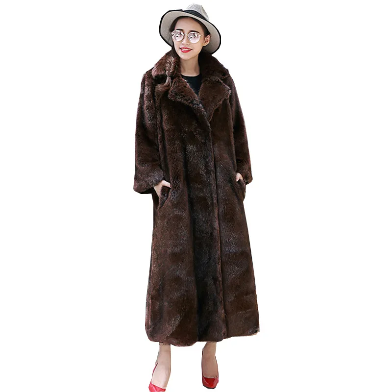 Autumn and winter new fur coat mink coat female whole mink mink long imitation whole mink velvet plus fat clothes