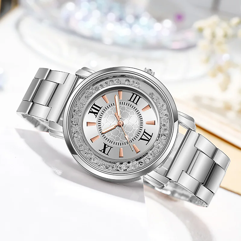 

New fashion Stainless Steel Band Women Watches Luxury Brand Quicksand Roller Quartz Watch Fashion Watch