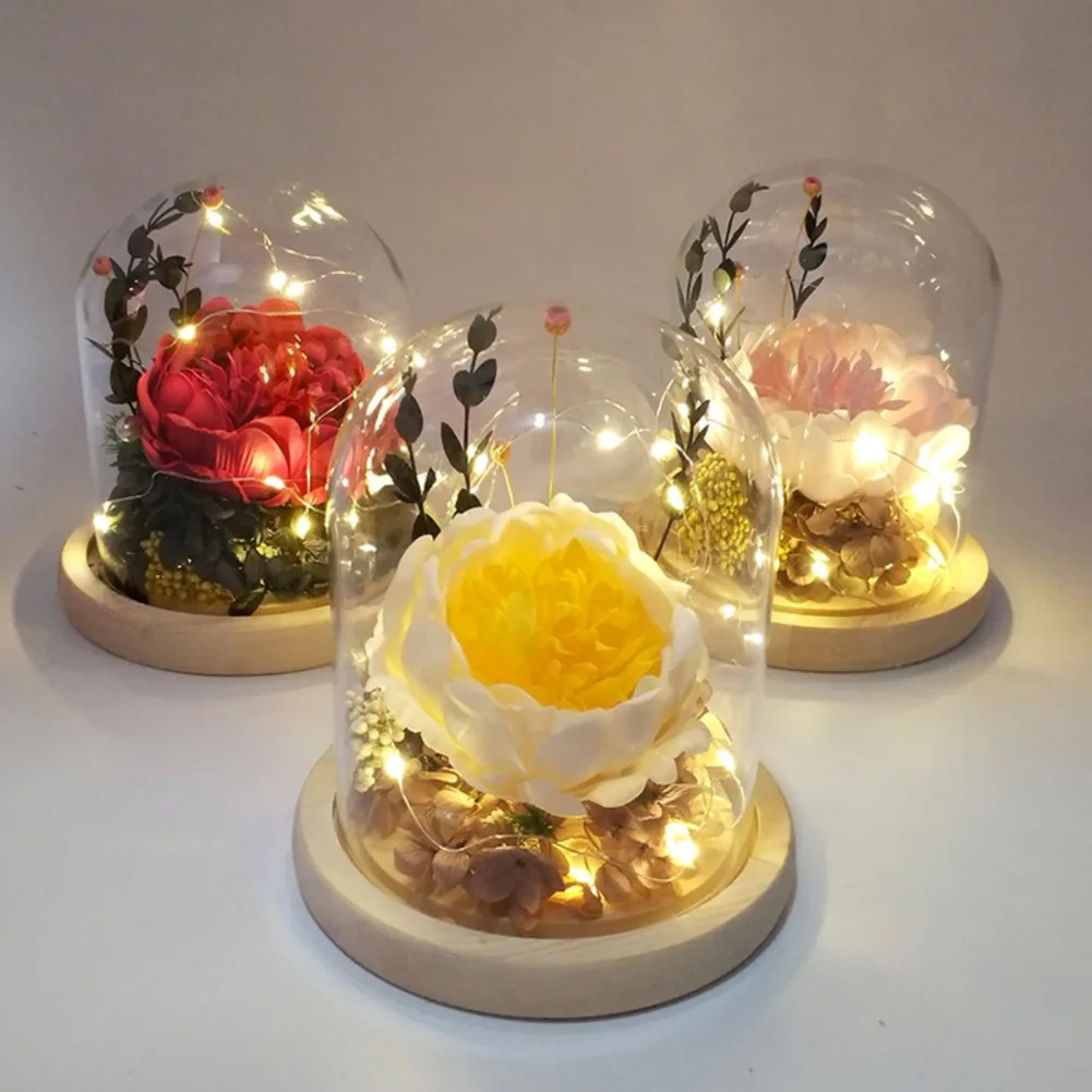 

Romantic Rose Soap Flower With Glass Dome LED Light Gift Box for Mothers Day Wedding Valentines Day Teachers Day Gift Free Ship