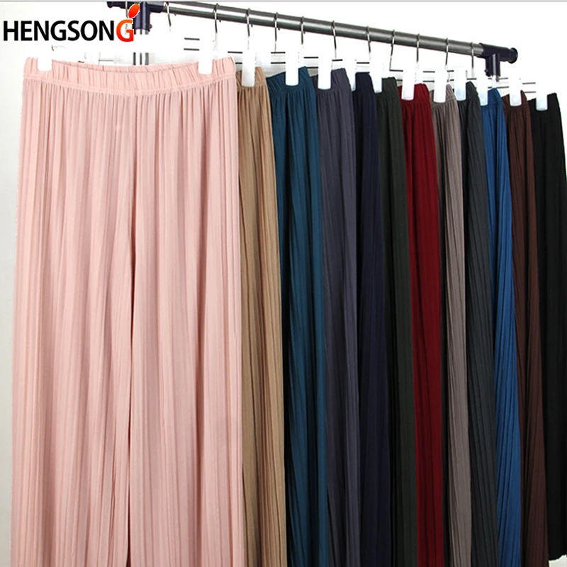 

Fold Pleated Palazzo Pants Women Bottoms 2021 Female Casual Pants Mid Waist Wide Leg Pants For Women