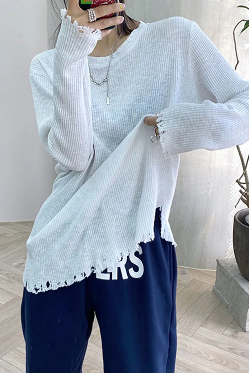 

Spring 2021 New High Elastic O Neck Loose Solid Hole Bottomed T-shirt Women Tops