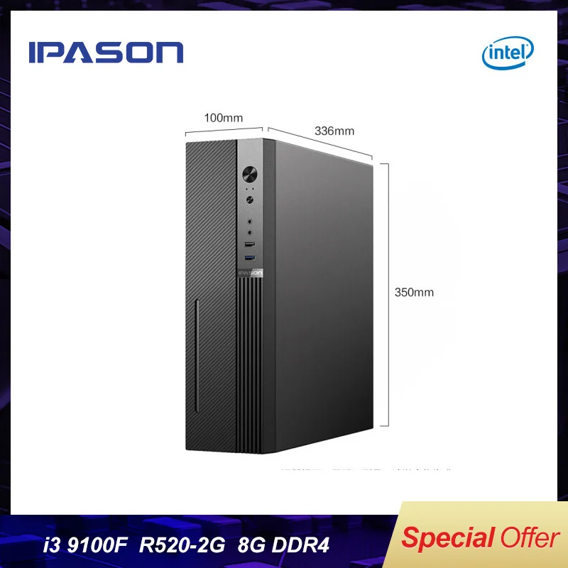 IPASON настольные компьютеры мини ПК 9th Gen четырехъядерный Процессор i3 9100F DDR4 8 ГБ ОЗУ 240 ГБ SSD R520 2 ГБ GDDR5 выделенная карта мини-компьютеры