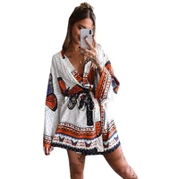 donsignet new fashion summer women for dress long sleeved v neck tie print knitted dress holiday elegant dress women clothes