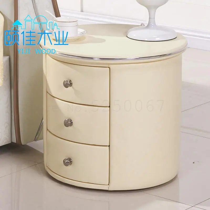 Простой Круглый кожаный прикроватный столик из микрофибры жемчужный белый