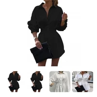 sexy casual dress solid color sexy women temperament shirt dress shirt dress dress