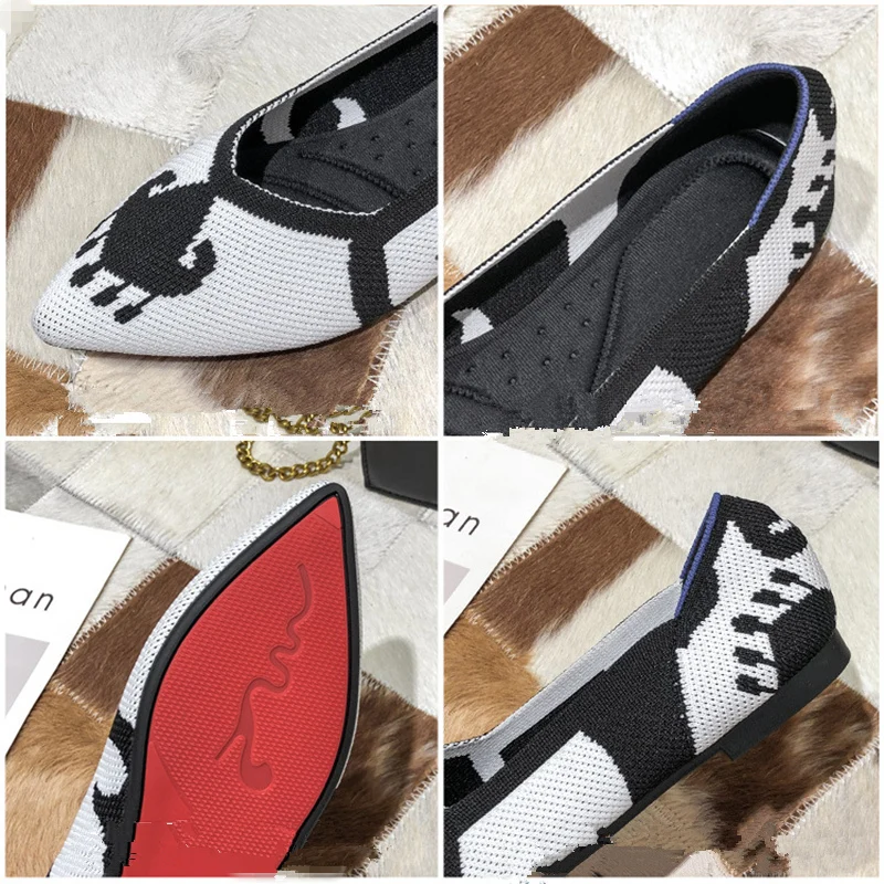 35-43 Casual Women Soft Shoes Breathable Knit Pointed Shoes Women's Flat Shoes Ballet Single Shoes Comfortable Pregnant Shoes