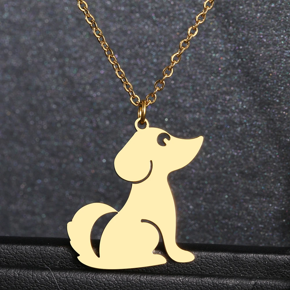 Stainless Steel Necklaces Animal Cute Dog Fashion Pendants Chain Choker Fine Charm Necklace For Women Jewelry Party Girls Gifts