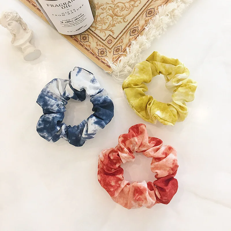 Fashion Women Tie-dyed Gradient Cotton Hair Rope Bands Personality Plain Gums Elastic Rubber Vintage Ties |
