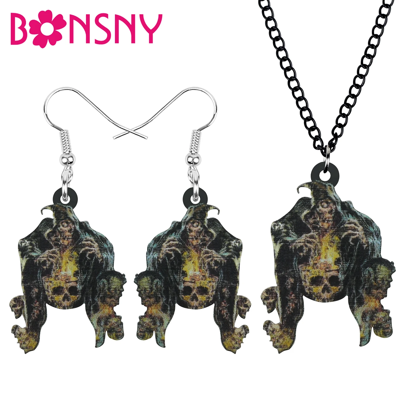 Акриловые Ювелирные наборы Bonsny для Хэллоуина Мрачный Жнец длинное ожерелье