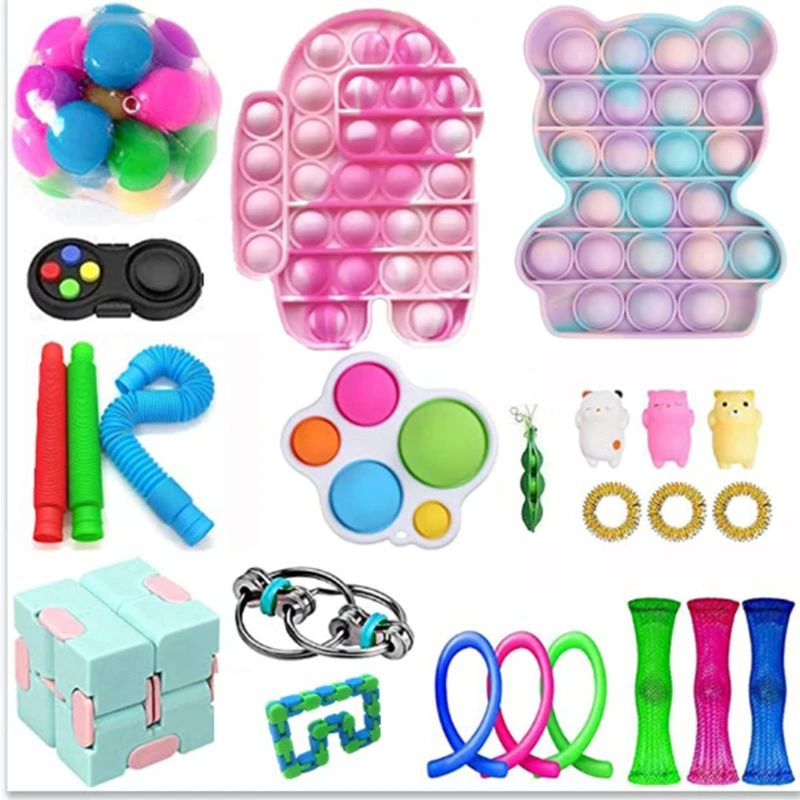 

New 43PCS Pack Fidget Sensory Toy Set Stress Relief Toys Autism Anxiety Relief Stress Pop Bubble Fidget Toys For Kids Adults