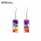 Новинка 2021, прямоугольные серьги в виде кокосового дерева, серьги-Крючки с тропическим искусством и фотографией, стеклянный кабошон, ювелирные изделия ручной работы