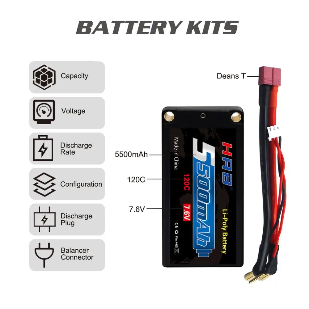 Аккумулятор HRB 2S short Lipo 7 6 В 5500 мАч 120C RC Жесткий Чехол с 5 мм пулевидным диаметром