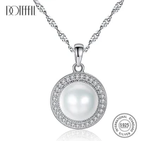 doteffil 925 silver aaa zircon inlay pearl necklace 9 9 5mm natural freshwater pearl pendant necklace pearl jewelry women gift