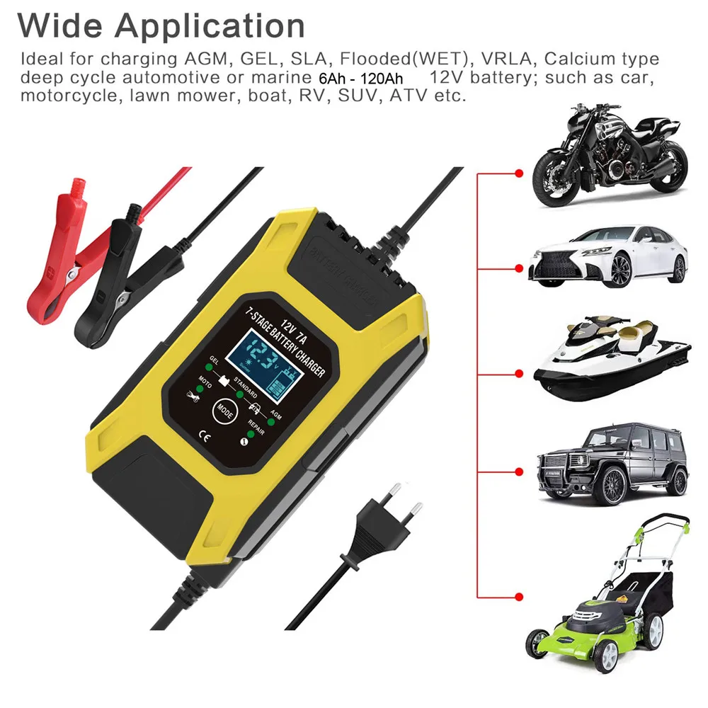 12V 7A импульсный Батарея Зарядное устройство цифровой ЖК-дисплей Дисплей для