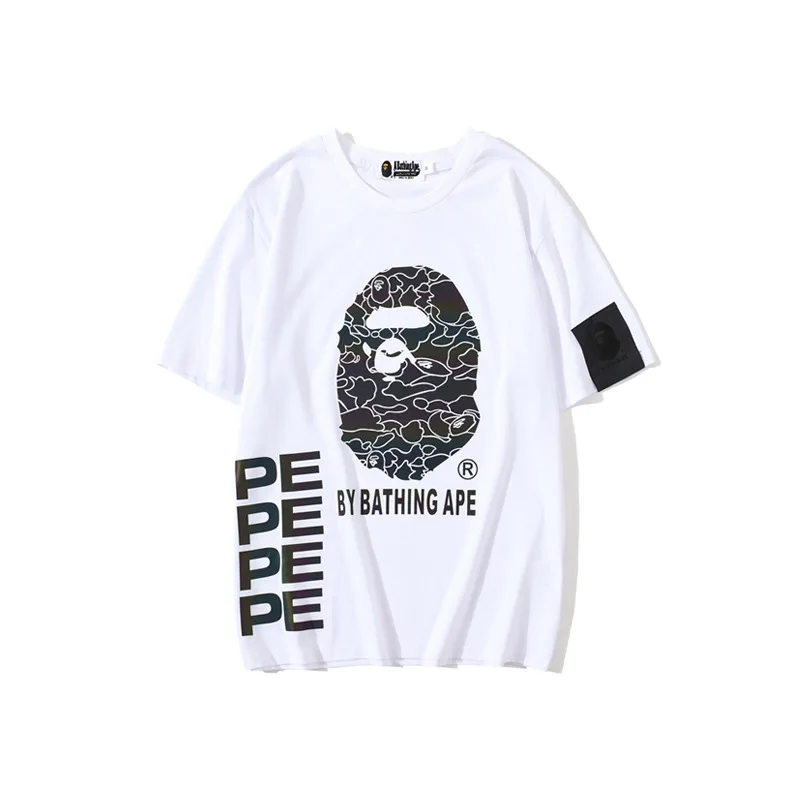 

Summer new trendy brand bape reflective color ape head print men and women short-sleeved T-shirt