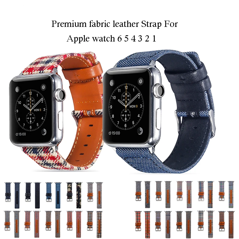 

Ремешок из ткани и кожи для Apple Watch, спортивный браслет для Iwatch series 6 5 4 3 2 38 мм 40 мм 42 мм 44 мм
