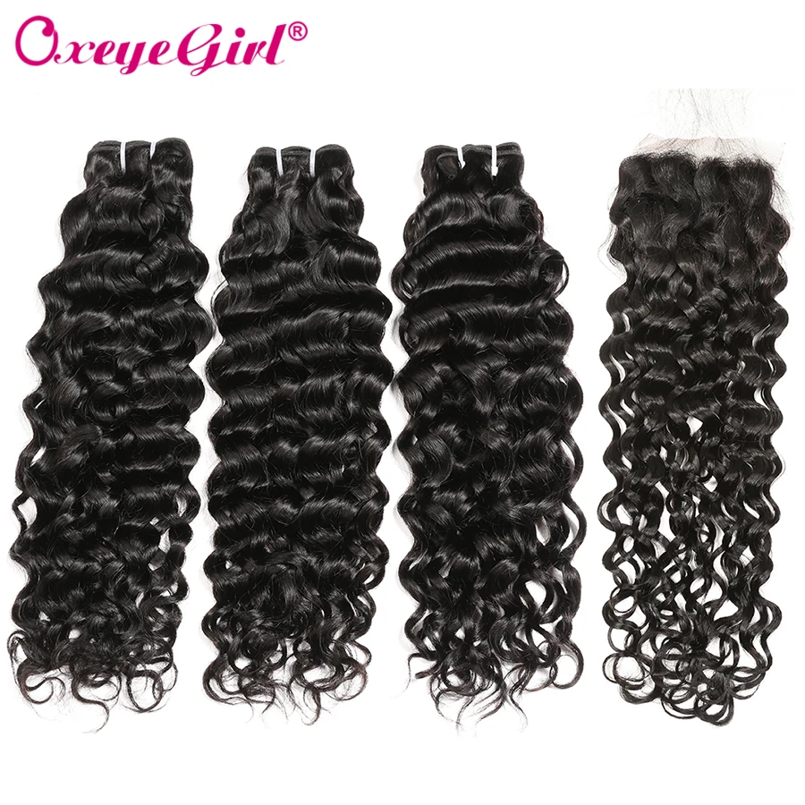 Oxeye девушка человеческие волосы пучки с закрытием Натуральные Цветные