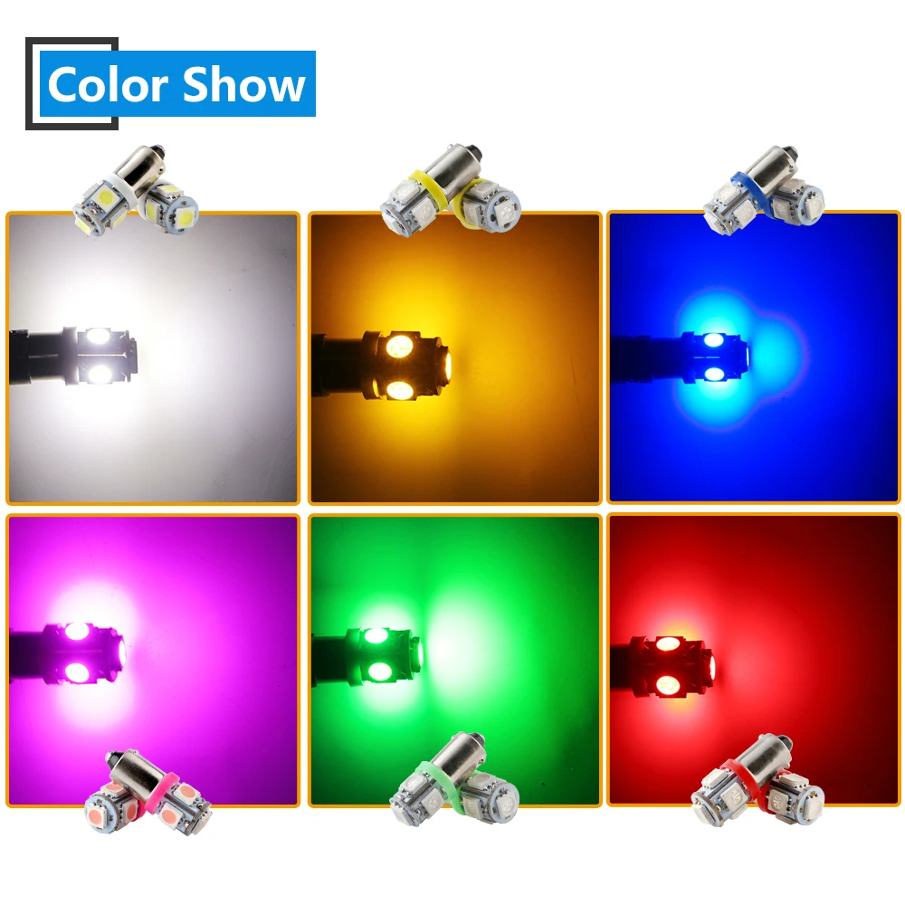 

DC 6V 6.3V 50pcs T11 T4W BA9S H6W 3886X 1895 64111 5050 5SMD Pinball Car Light Bulb Warm White Blue Red Green Amber Pink
