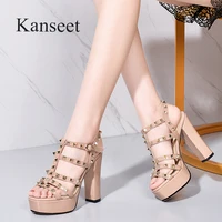 kanseet 2021 womens sandals summer rivets patent leather super high heels shoes party prom women shoes platform buckle footwear
