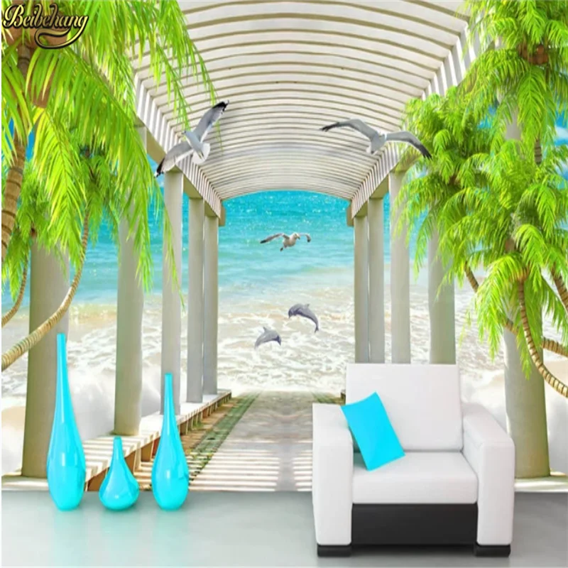Обои для стен океанская пальма 3d обои прогулок променады гостиная диван спальня