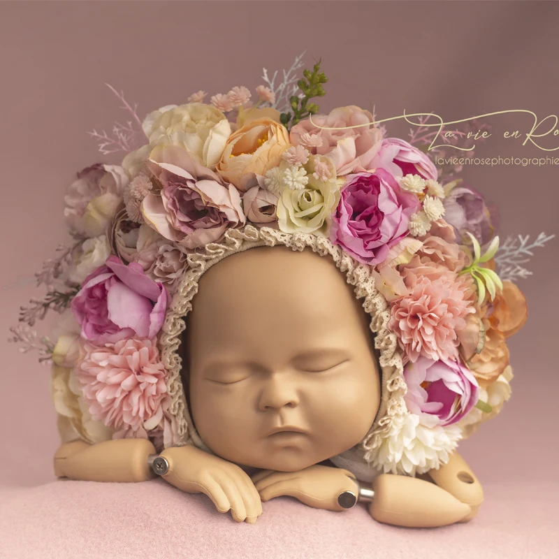 Pink Sunflower Garden Floral Bonnet Hat Knit Newborn Flower Photography Shoot Baby Girl Photo Props | Детская одежда и обувь