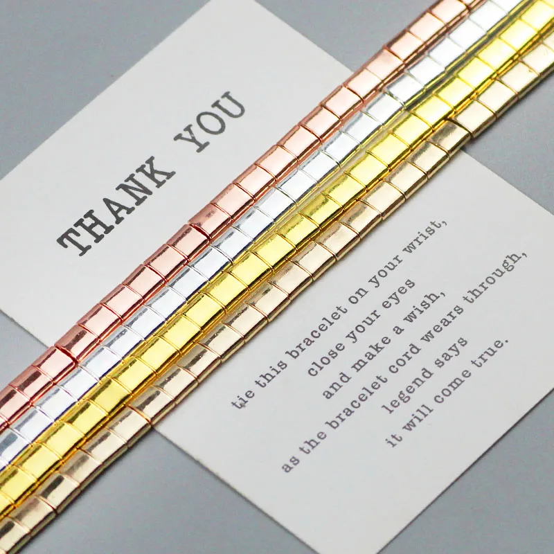 Бусины из гематита с двумя отверстиями, цвета розового золота, 5x5 мм, плоские квадратные разделители из натурального камня, свободные бусины, фотобраслет