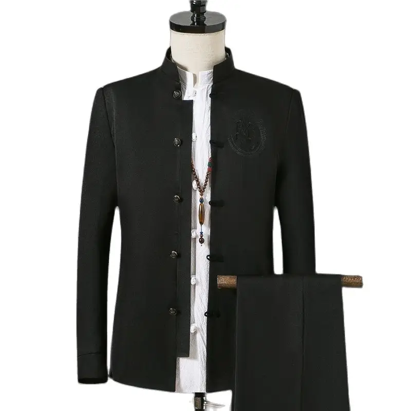 Модная дизайнерская мужская одежда из двух предметов с длинным рукавом черный