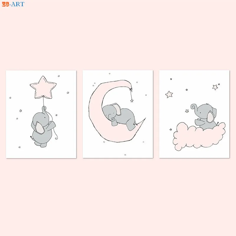 Слонами Носки с рисунком Луны и дизайн со звездами Печать Дети стены искусства
